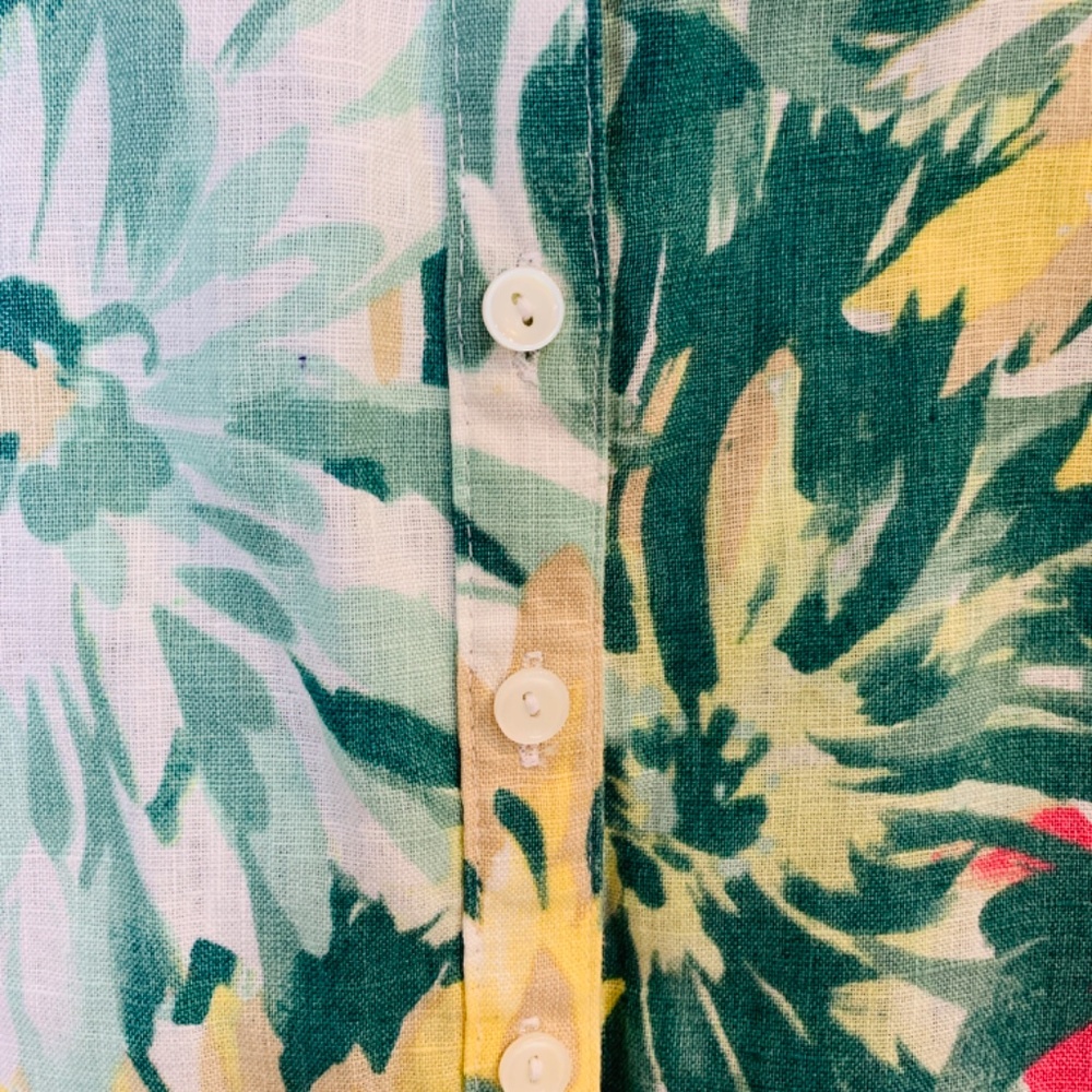 JM Collection Button Up Linen Shirt Size 14 Floral Bell Sleeve Tropical Vacation - Picture 7 of 13